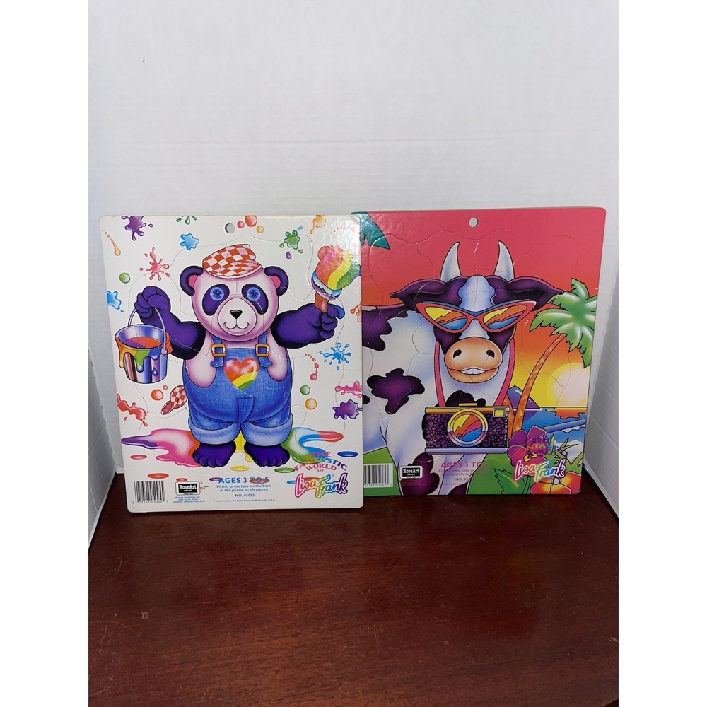 Vtg RoseArt Fantastic World of Lisa Frank Puzzle Cows In Paradise Panda Painter